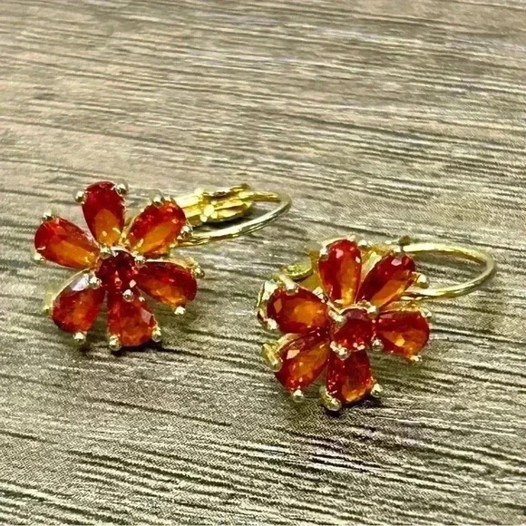 Gold Tone Amber Crystals Drop Dangle Earrings - Picture 1 of 4